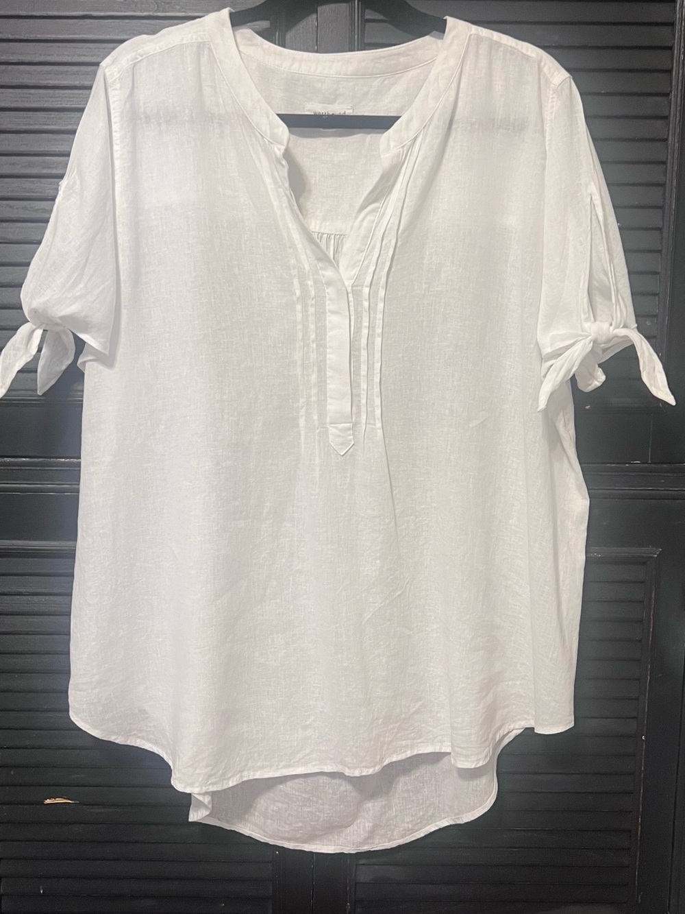 Westbound White Tie-Sleeve Linen-Blend Tunic XL
